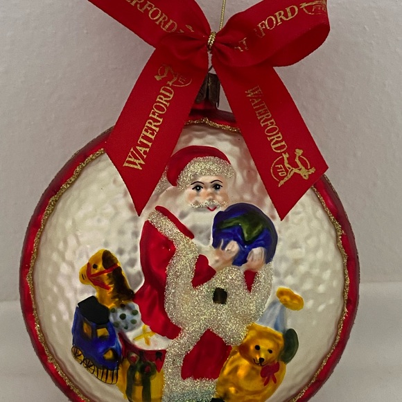 Vintage Waterford Christmas Ornament Blown Glass Two Sided Santa Claus Globe Toy - Picture 3 of 14